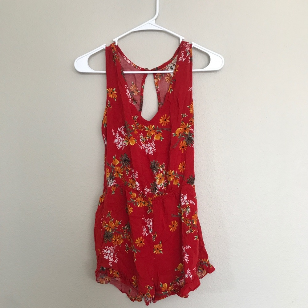 Red floral romper